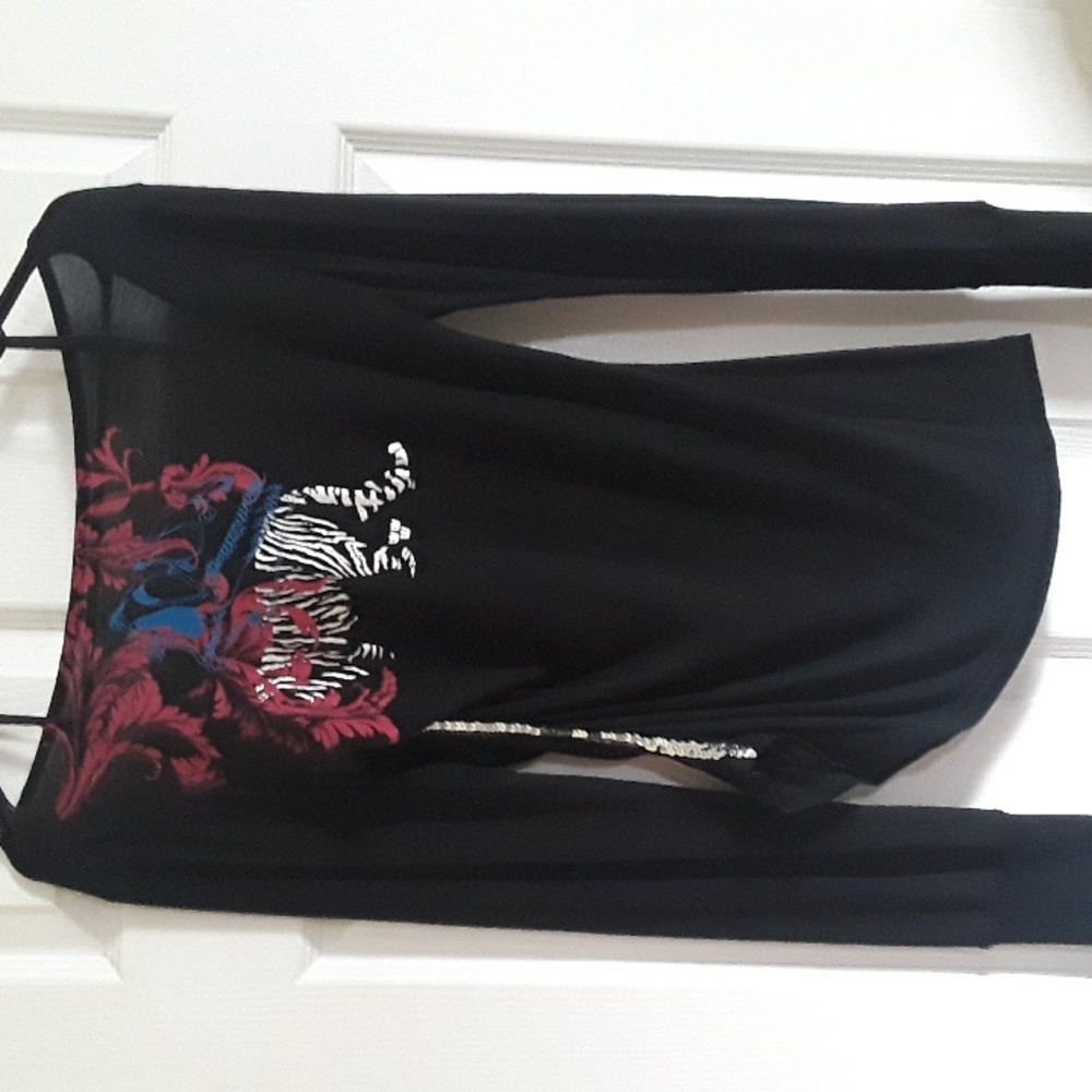 Y2K Triple Five Soul Rare long sleeve chain back sequin black tiger top Demure - Picture 1 of 13